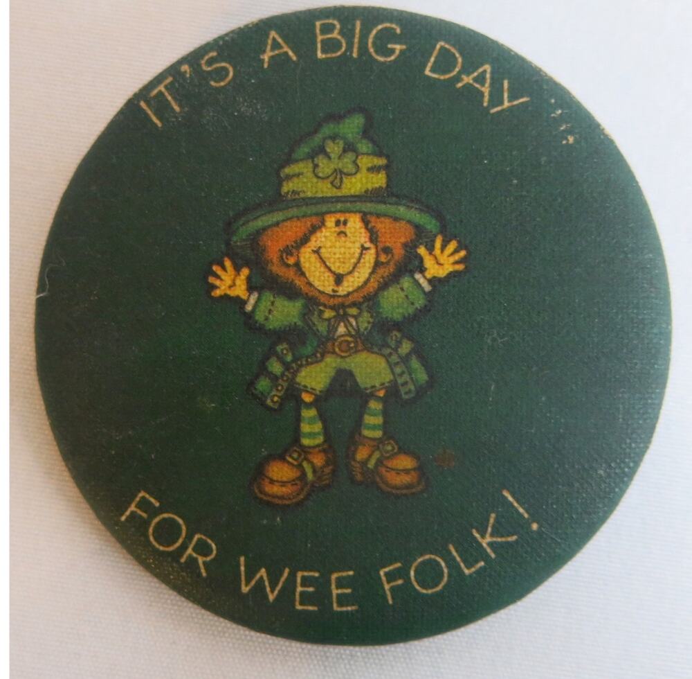 Vintage Hallmark Irish Leprechaun Pin St Patricks Day "...Wee Folk" 1979 Green